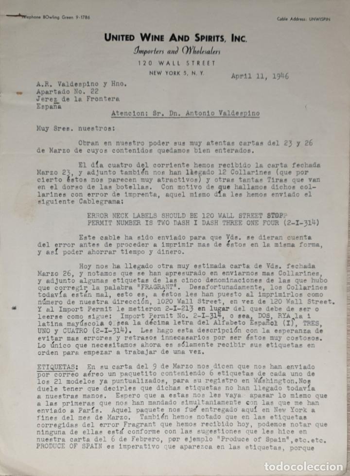Lettres commerciales: Carta comercial. United Wine and Spirits Inc. Importers and Wholesalers. New York 1946