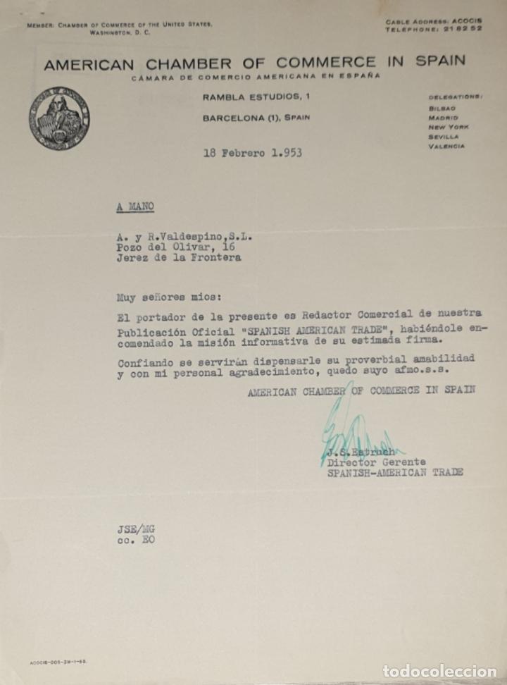 Lettres commerciales: Carta comercial. American Chamber of commerce in Spain. Barcelona 1953