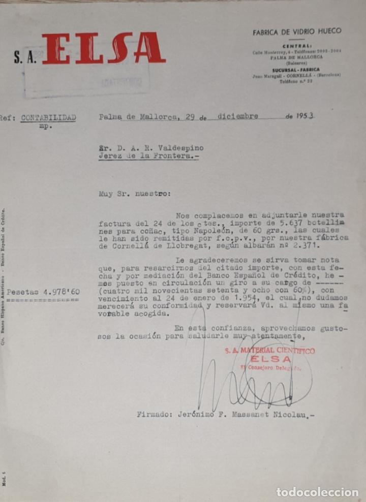 Lettres commerciales: Carta comercial. Elsa S.A. F&aacute;brica de vidrio hueco. Palma de Mallorca 1953