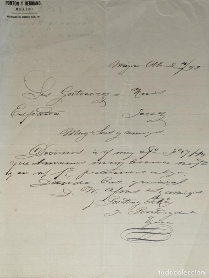 Lettres commerciales: Carta comercial. Ponton y Hermano. M&eacute;xico 1893