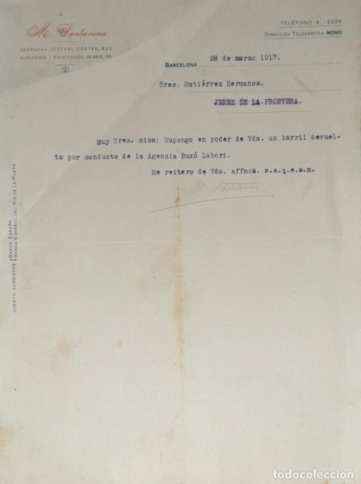 Lettres commerciales: Carta comercial. M. Santacana. Almacenes y escritorios. Barcelona 1917