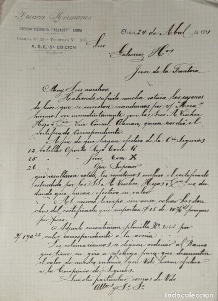 Lettres commerciales: Carta comercial. Focacci Hermanos. Arica 1911
