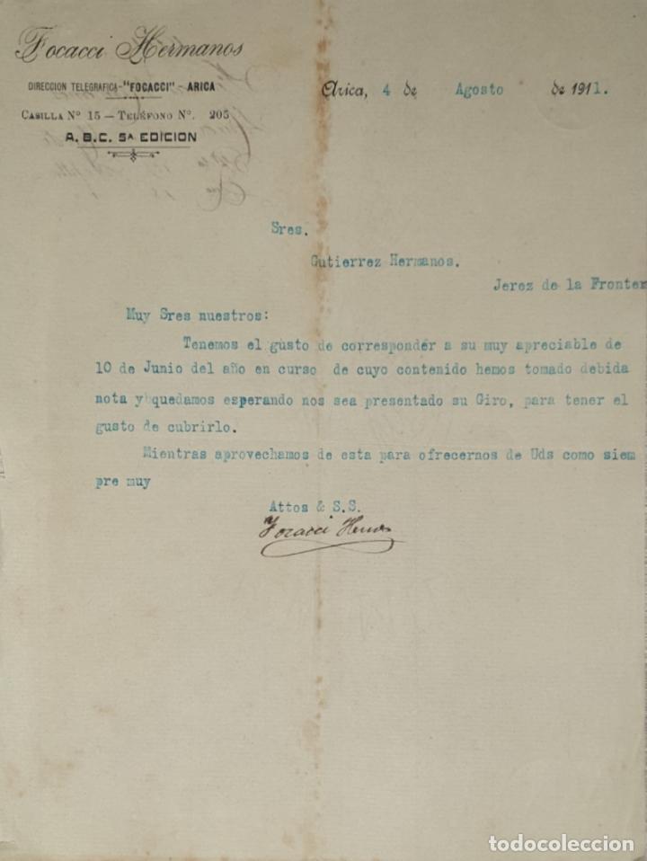 Lettres commerciales: Carta comercial. Focacci Hermanos. Arica 1911