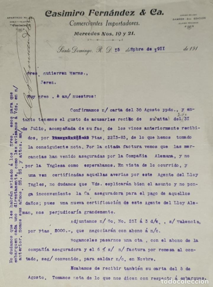 Lettres commerciales: carta comercial. Casimiro Fern&aacute;ndez & C&ordf;. Comerciantes Importadores. Santo Domingo 1911