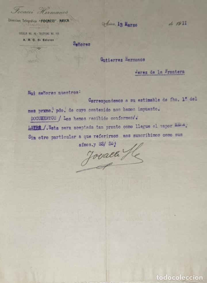 Lettres commerciales: Carta comercial. Focacci Hermanos. Arica 1911