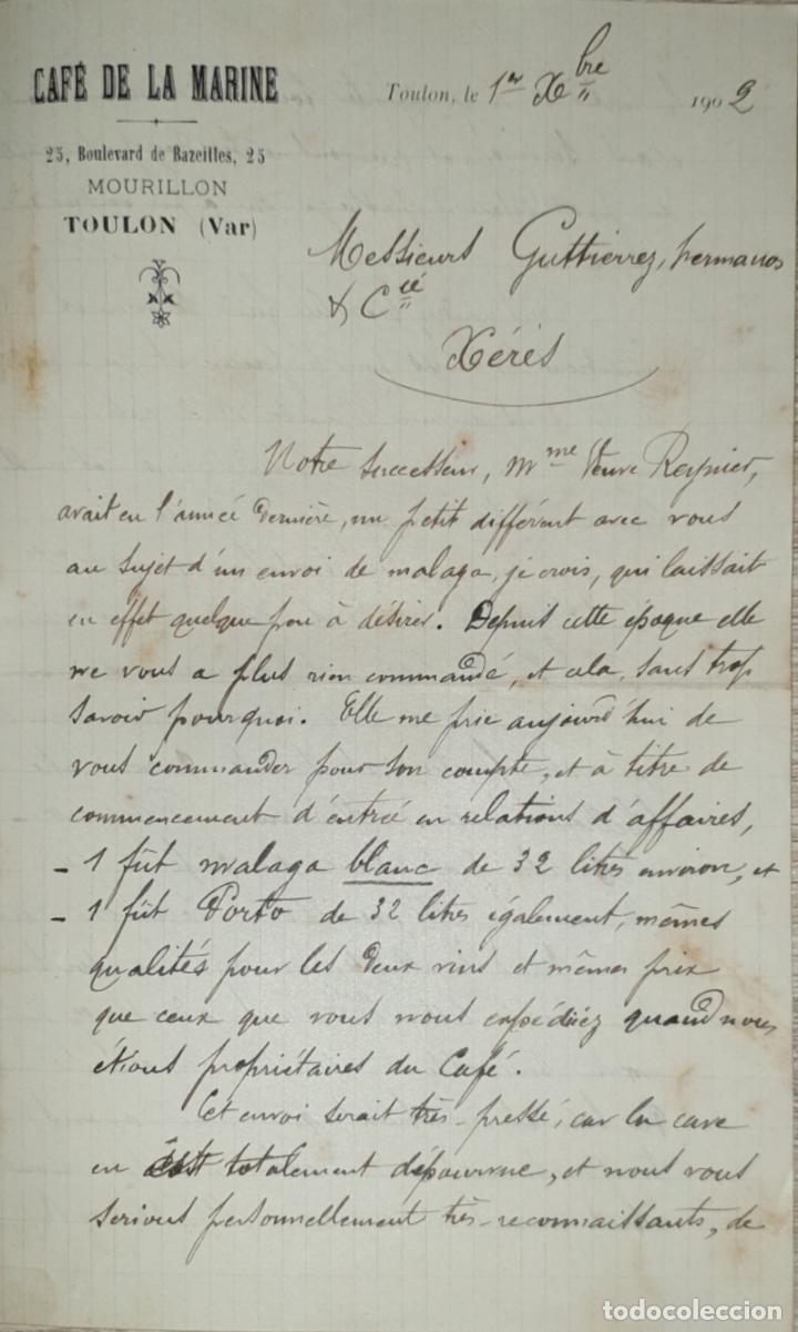 Lettres commerciales: Carta comercial. Caf&eacute; de la Marine. Toulon 1902