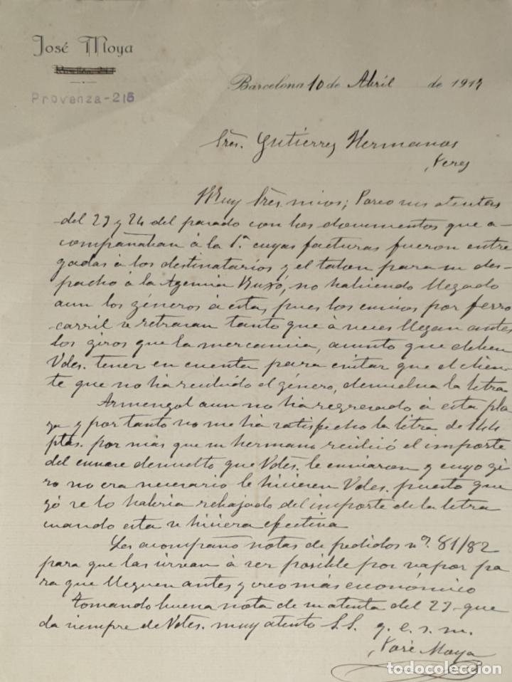 Lettres commerciales: Carta comercial. Jos&eacute; Moya. Barcelona 1917