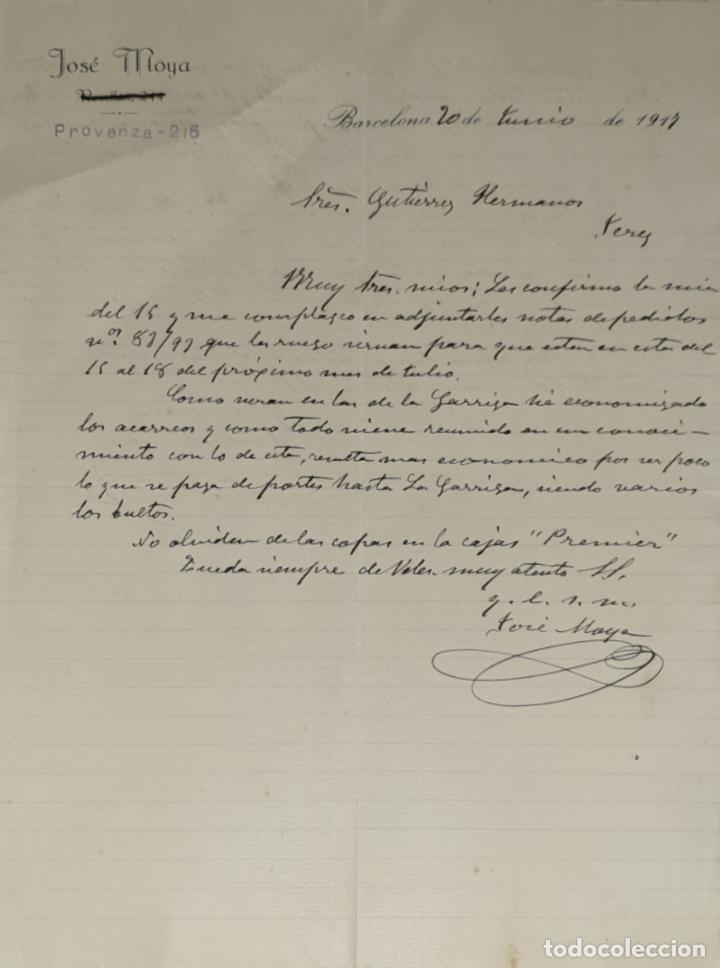 Lettres commerciales: Carta comercial. Jos&eacute; Moya. Barcelona 1917