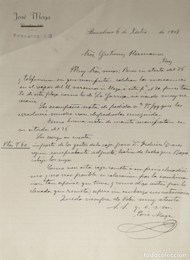 Lettres commerciales: Carta comercial. Jos&eacute; Moya. Barcelona 1917
