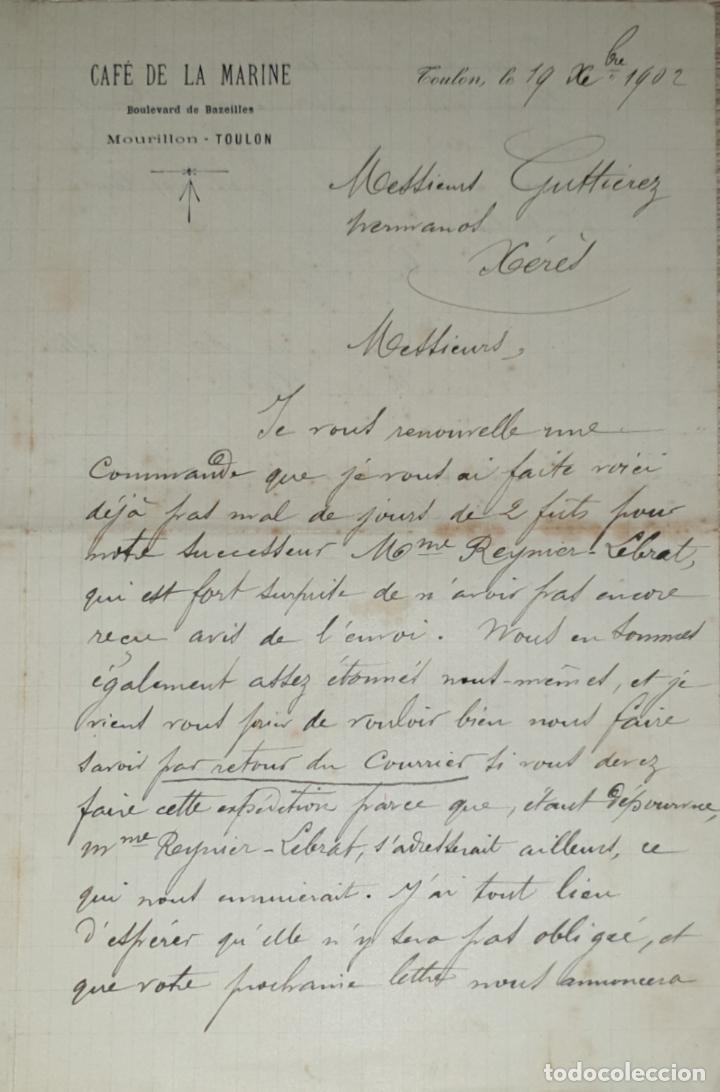 Lettres commerciales: Carta comercial. Caf&eacute; de la Marine. Toulon 1902