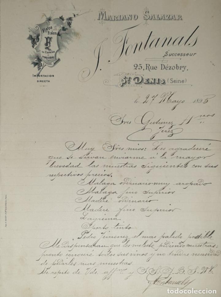 Lettres commerciales: Carta comercial. Mariano Salazar. J. Fontanals Successeur. St.Denis 1895