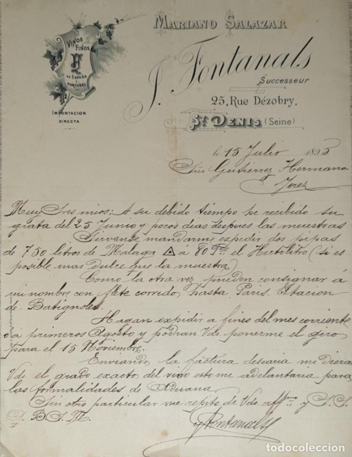 Lettres commerciales: Carta comercial. Mariano Salazar. J. Fontanals Successeur. St.Denis 1895