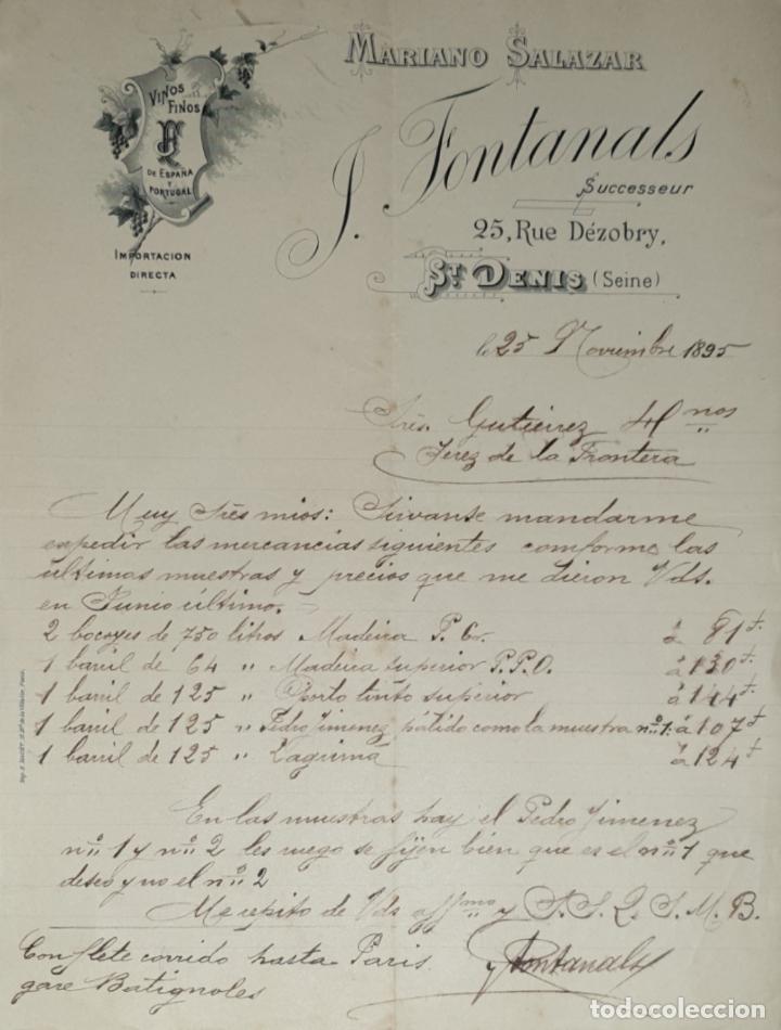Lettres commerciales: Carta comercial. Mariano Salazar. J. Fontanals Successeur. St.Denis 1895