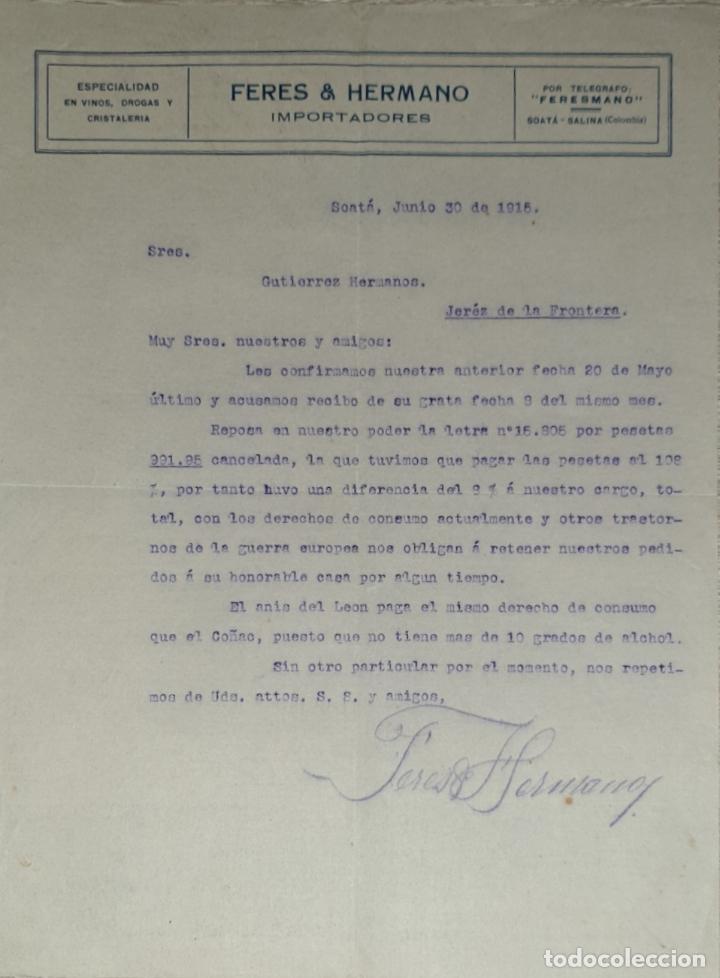 Lettres commerciales: Carta comercial. Feres & Hermano. Importadores. Soat&aacute; 1915