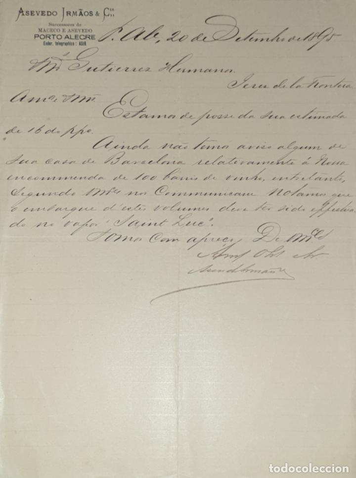Lettres commerciales: Carta comercial. Asevedo Jrmaos & C&iacute;a. Sucesores de Maceco E. Asevedo. Porto Alecre 1895