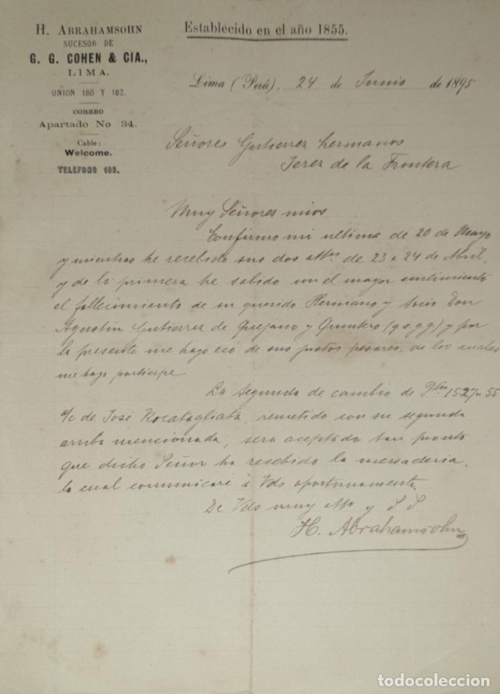 Lettres commerciales: Carta comercial. H. Abrahamsohn sucesor de G.G. Cohen & C&iacute;a. Lima 1895