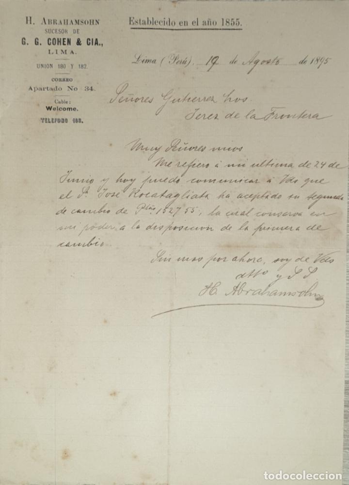 Lettres commerciales: Carta comercial. H. Abrahamsohn sucesor de G.G. Cohen & C&iacute;a. Lima 1895