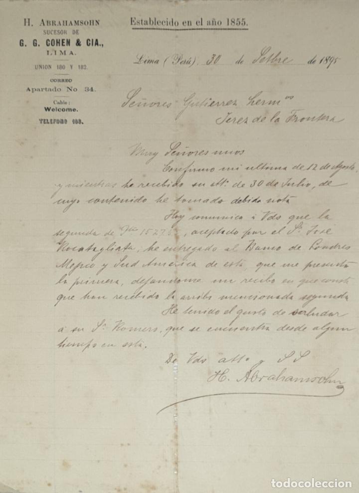 Lettres commerciales: Carta comercial. H. Abrahamsohn sucesor de G.G. Cohen & C&iacute;a. Lima 1895