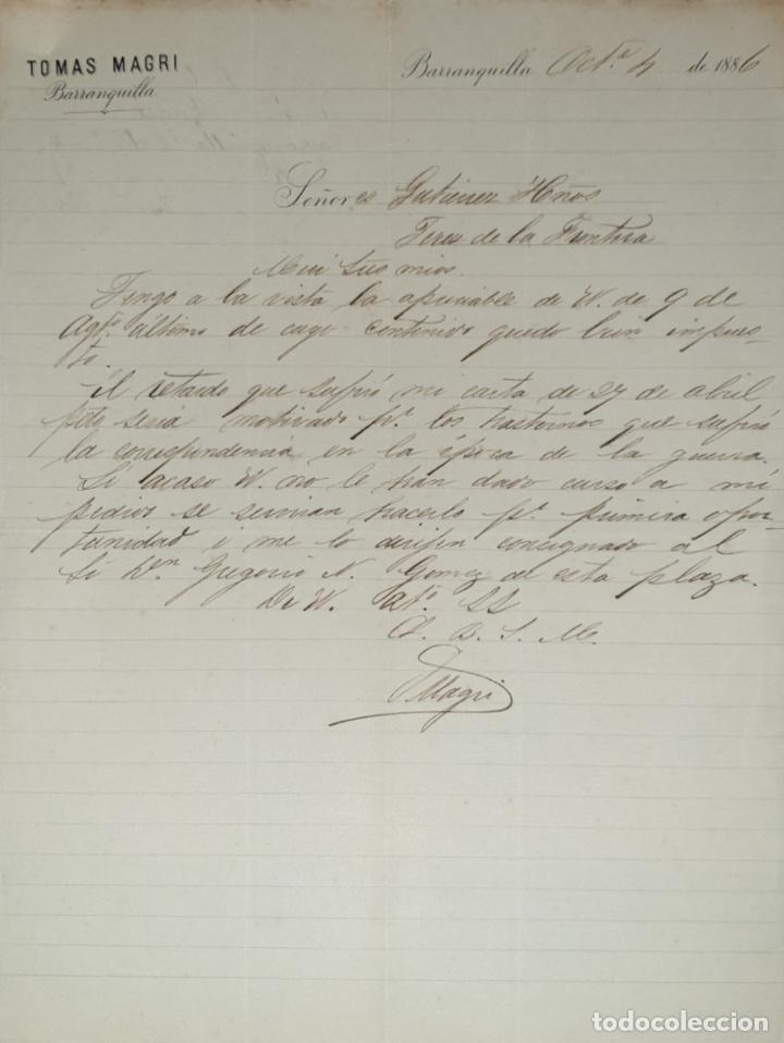 Lettres commerciales: Carta comercial. Tomas Magri. Barranquilla 1886
