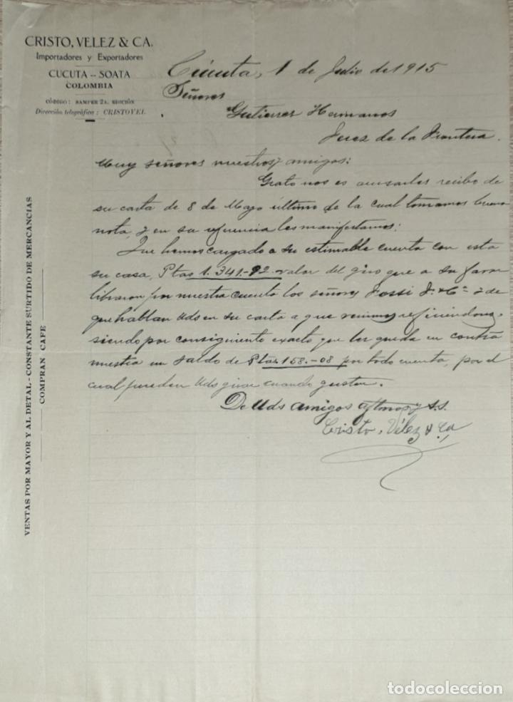 Lettres commerciales: Carta comercial. Cristo, Velez & C&ordf;. Importadores y Exportadores. C&uacute;cuta 1915