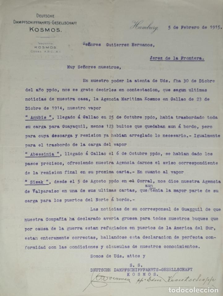 Lettres commerciales: Carta comercial. Kosmos. Deutsche Dampfschiffahrts- Gesellschaft. Hamburg 1915