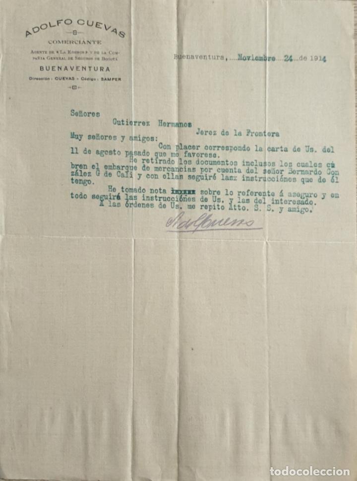 Lettres commerciales: Carta comercial. Adolfo Cuevas. Comerciante. Buenaventura 1914