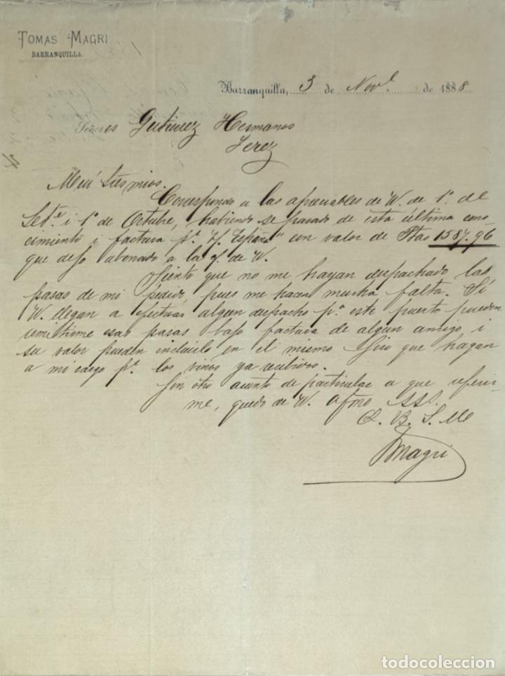 Lettres commerciales: Carta comercial. Tomas Magri. Barranquilla 1888