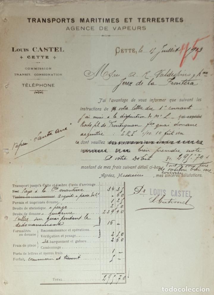 Lettres commerciales: Carta comercial. Louis Castel. TRansports Maritimes et Terrestres. Cette 1913