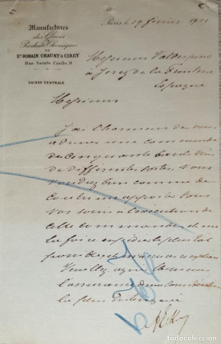 Lettres commerciales: Carta comercial. St. Gobain, Chaunt & Cirey. Manufactures. Paris 1801