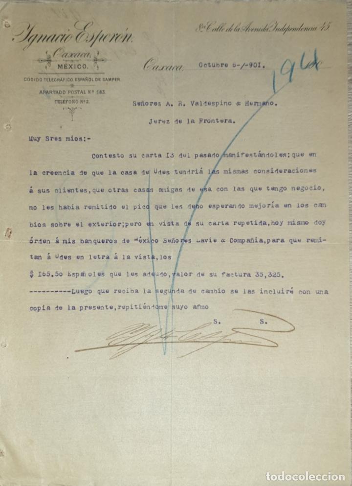 Lettres commerciales: Carta comercial. Ignacio Esper&oacute;n. Oaxaca. M&eacute;xico 1901