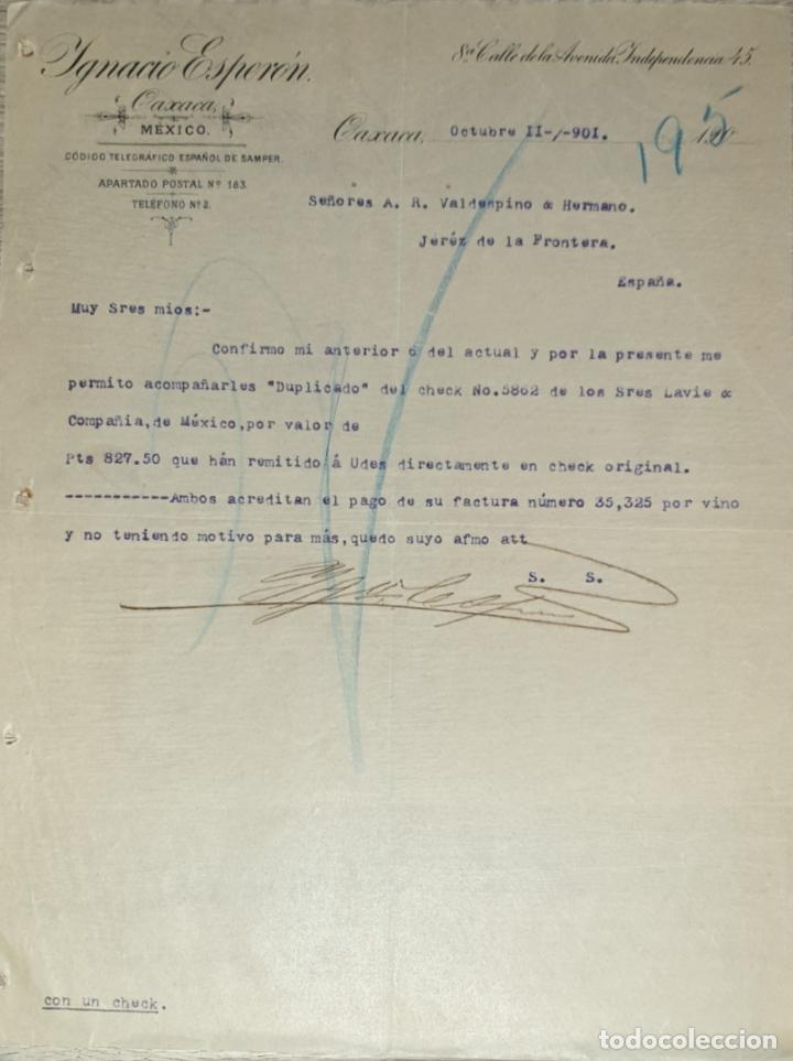 Lettres commerciales: Carta comercial. Ignacio Esper&oacute;n. oaxaca. M&eacute;xico 1901