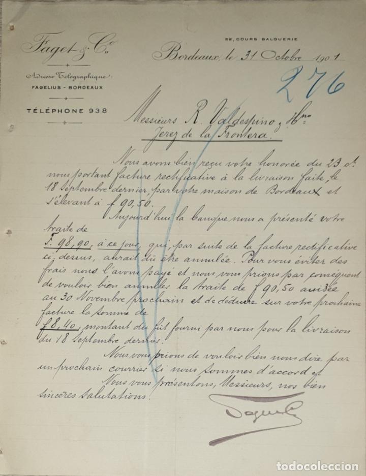 Lettres commerciales: Carta comercial. Faget & C&ordm;. Bordeaux 1901
