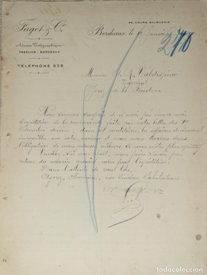 Lettres commerciales: Carta comercial. Faget & C&ordm;. Bordeaux 1901
