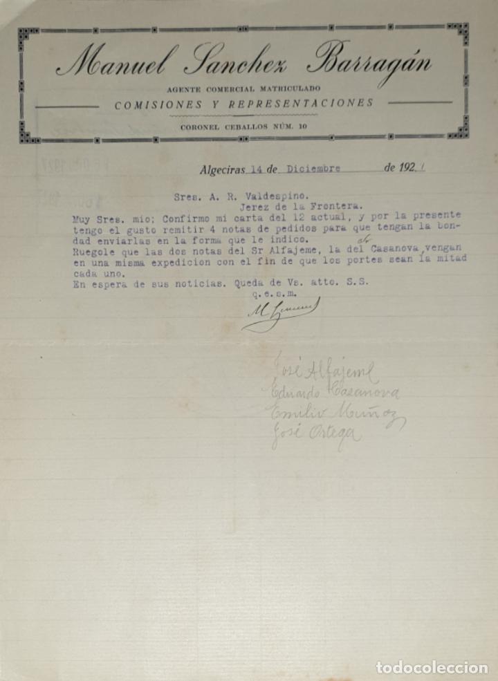 Lettres commerciales: Carta comercial. Manuel S&aacute;nchez Barrag&aacute;n. Agente Comercial Matriculado. Algeciras 1927