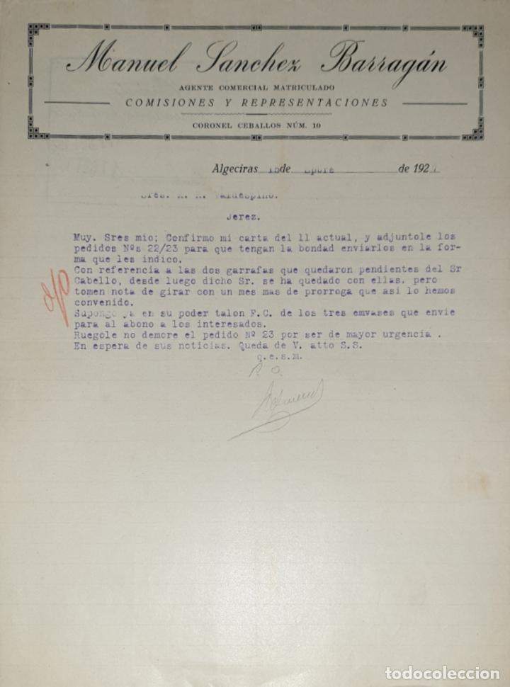 Lettres commerciales: Carta comercial. Manuel S&aacute;nchez Barrag&aacute;n. Agente Comercial Matriculado. Algeciras 1927
