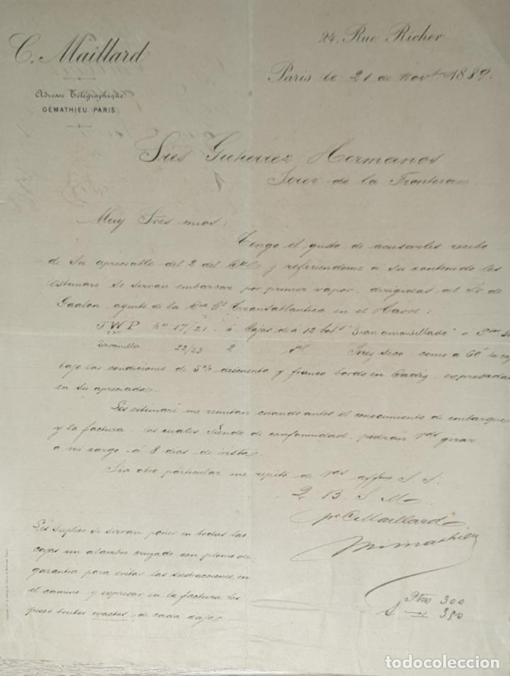 Cartas comerciales: Carta comercial. C. Maillard. Par&iacute;s 1889 - Foto 1