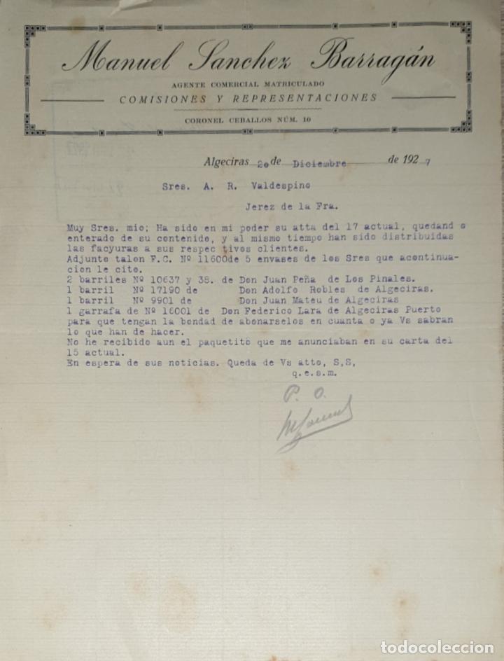 Lettres commerciales: Carta comercial. Manuel S&aacute;nchez Barrag&aacute;n. Agente Comercial Matriculado. Algeciras 1927