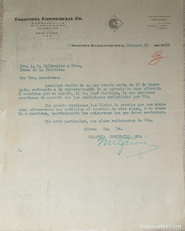 Lettres commerciales: Carta comercial. Colombia Commercial C&ordm;. Barranquilla 1926