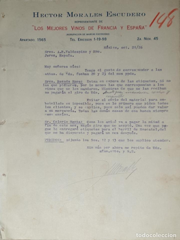Lettres commerciales: Carta comercial.Hector Morales Escudero.Mejores vinos de Francia-Espa&ntilde;a.Representante.M&eacute;xico 1926