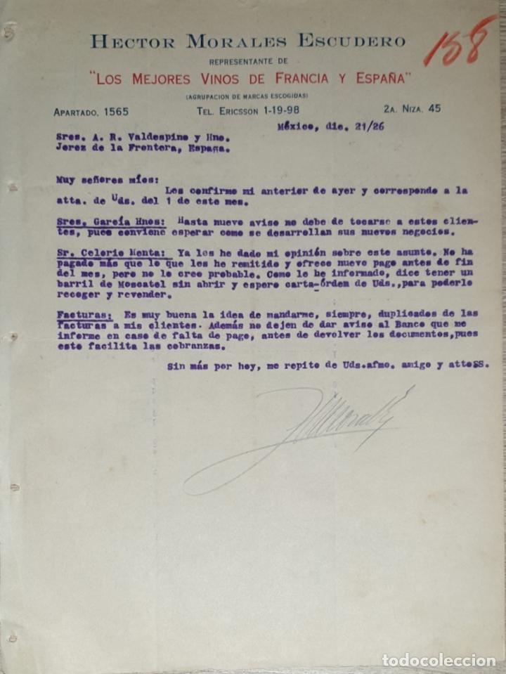 Lettres commerciales: Carta comercial.Hector Morales Escudero.Mejores vinos de Francia-Espa&ntilde;a.Representante.M&eacute;xico 1926