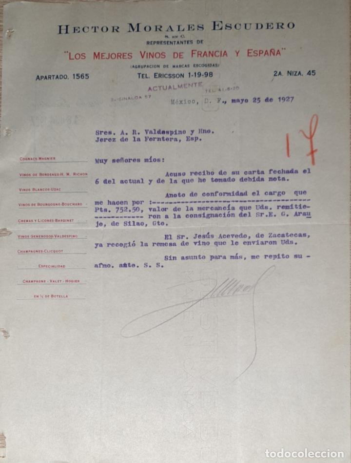 Lettres commerciales: Carta comercial.Hector Morales Escudero.Mejores vinos de Francia-Espa&ntilde;a.Representante.M&eacute;xico 1927