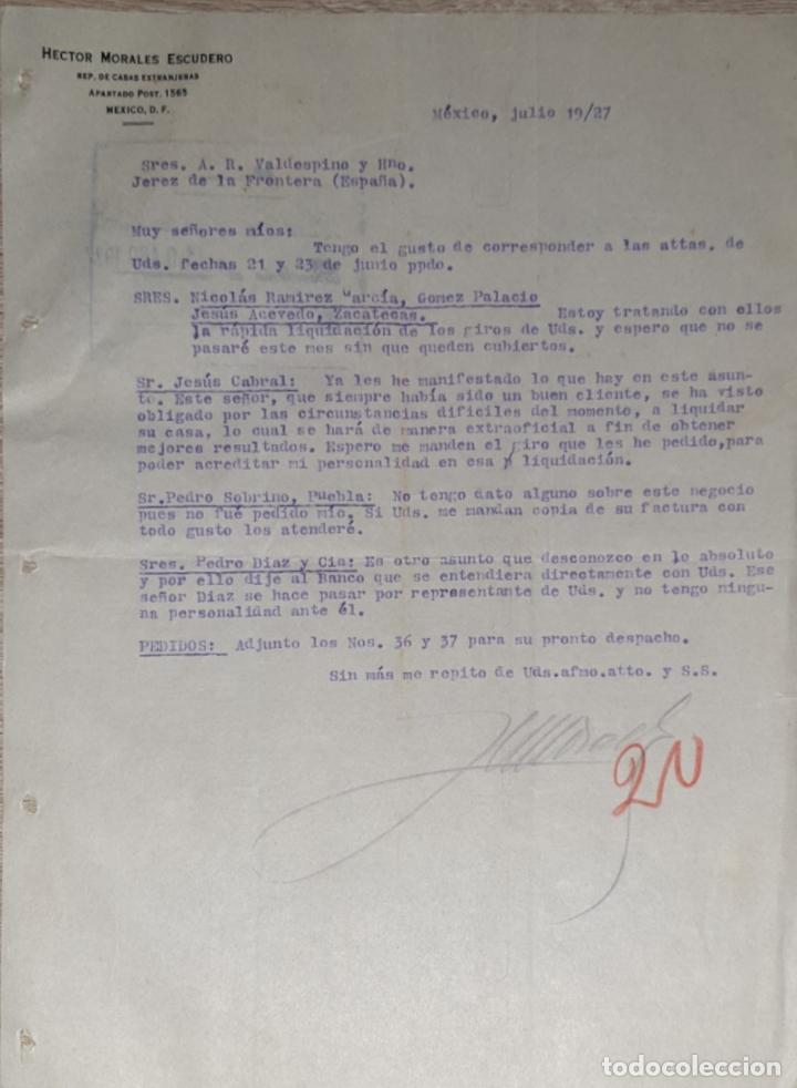 Lettres commerciales: Carta comercial.Hector Morales Escudero.Mejores vinos de Francia-Espa&ntilde;a.Representante.M&eacute;xico 1927