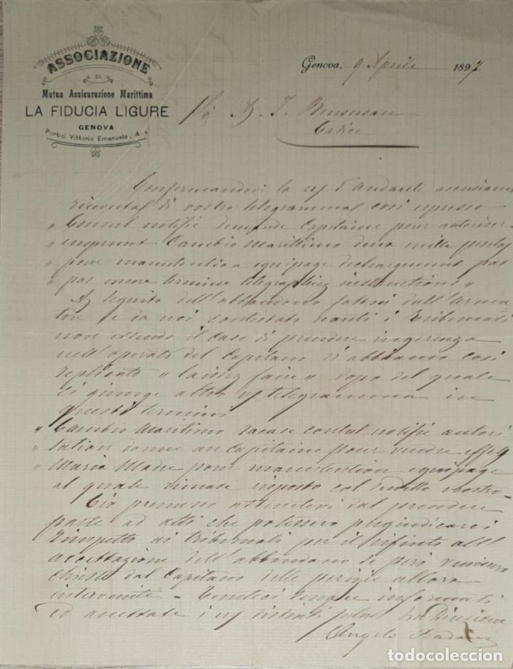Lettres commerciales: Carta comercial. Associazione La Fiducia Ligure. Mutua Assicurazione Marittima. Genova 1897
