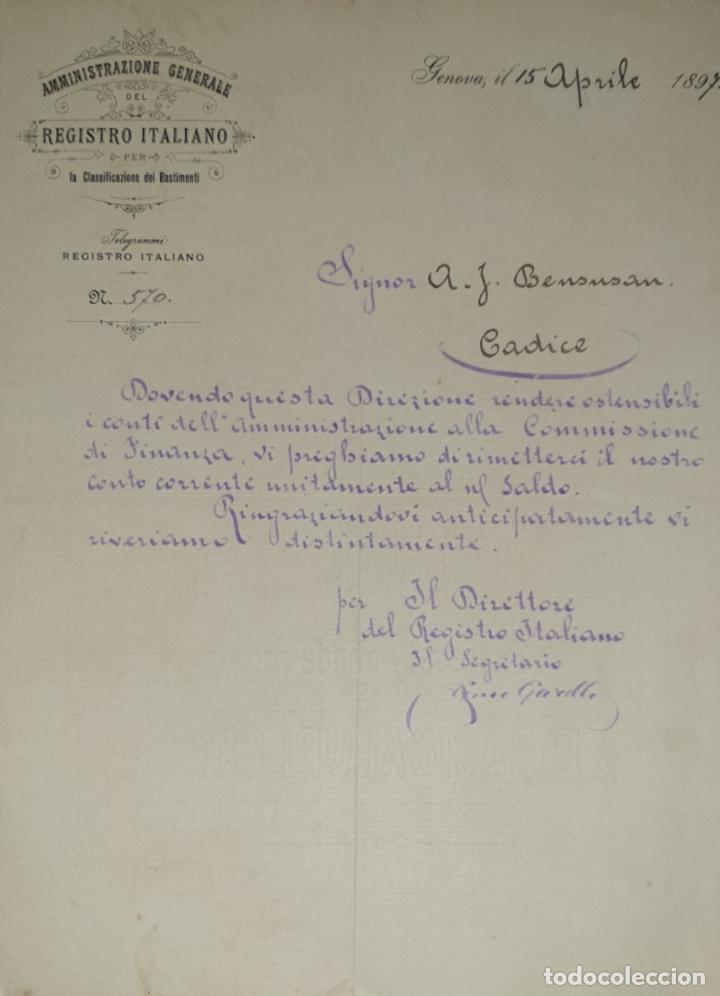 Lettres commerciales: Carta comercial.Amministrazione Generale Registro Italiano. G&eacute;nova 1897