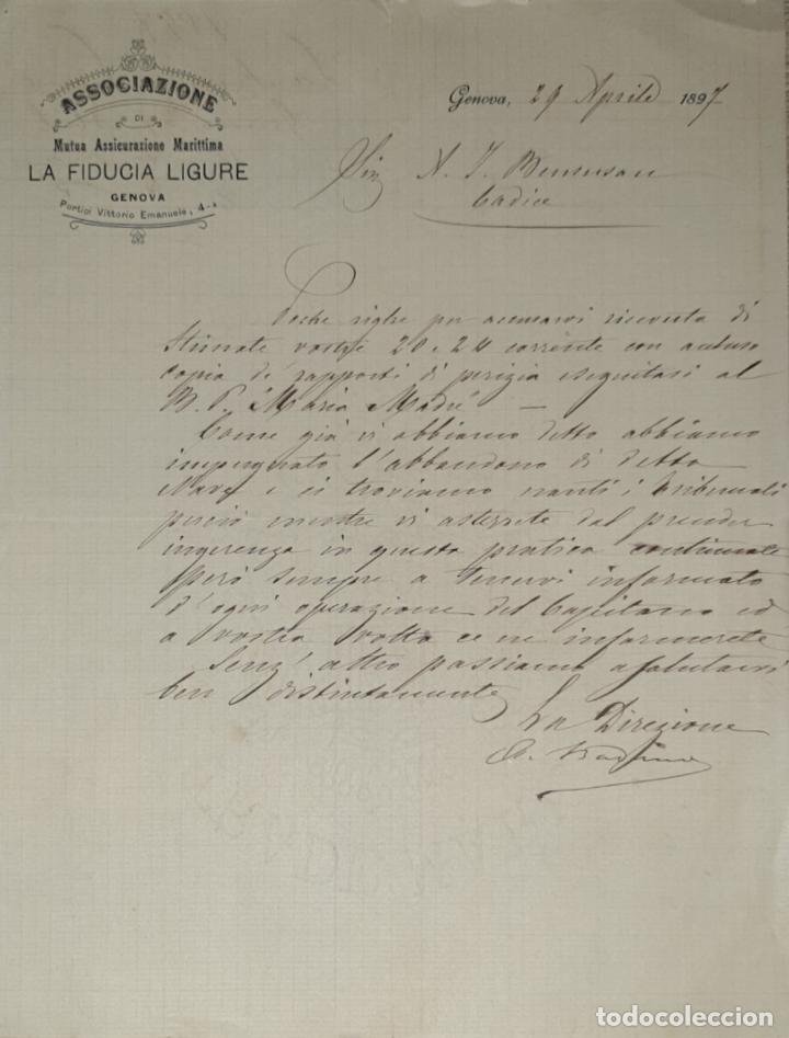 Lettres commerciales: Carta comercial. Associazione di Mutua Assicurazione Marittima.La Fiucia Ligure.Genova 1897