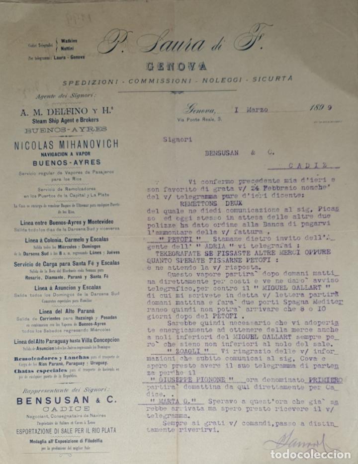 Lettres commerciales: Carta comercial. P. Laura di F. Commissioni-Spedizioni-Sicurta. Genova 1899
