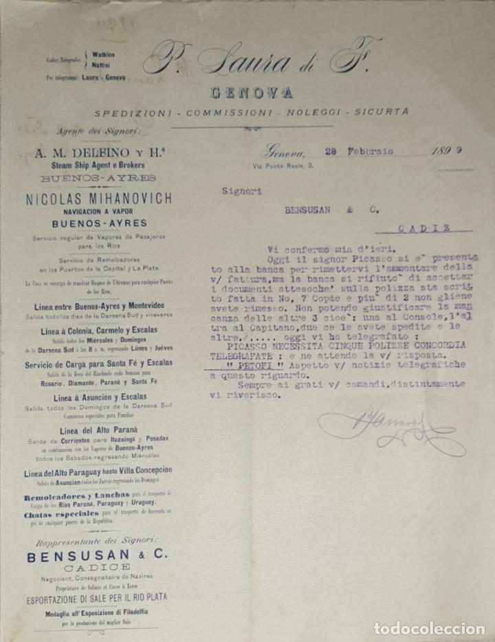Lettres commerciales: Carta comercial. P. Laura di F. Commissioni-Spedizioni-Sicurta. Genova 1899