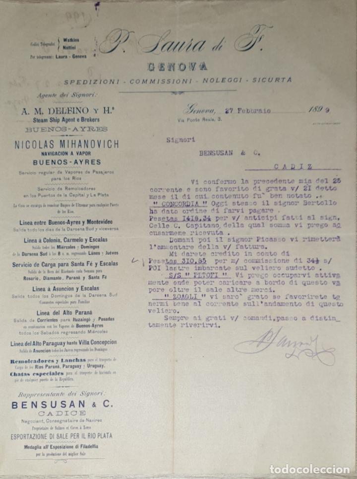 Lettres commerciales: Carta comercial. P. Laura di F. Commissioni-Spedizioni-Sicurta. Genova 1899