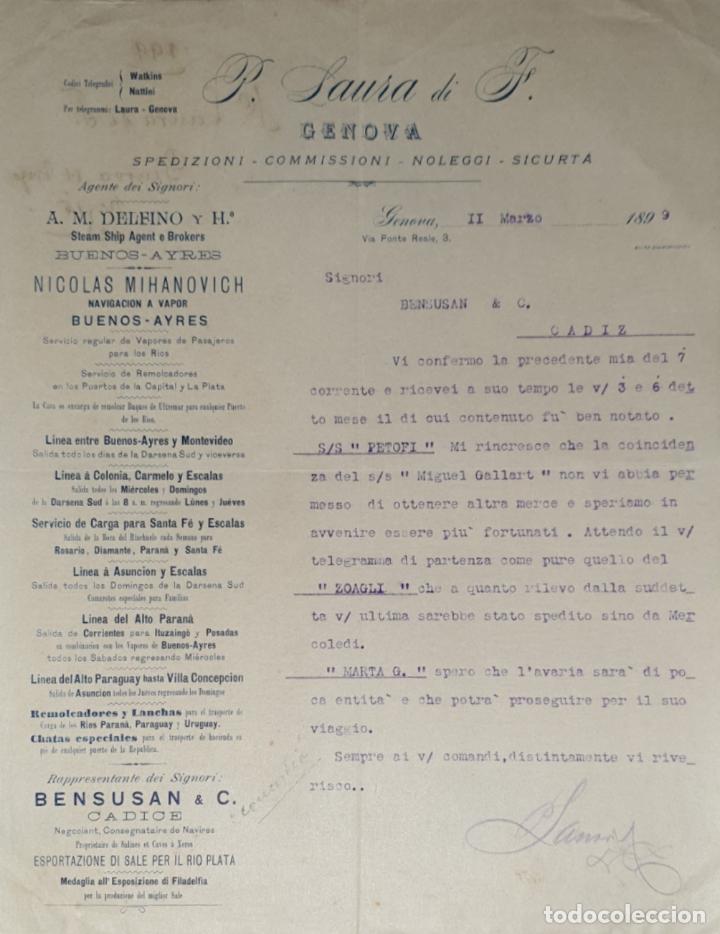Lettres commerciales: Carta comercial. P. Laura di F. Commissioni-Spedizioni-Sicurta. Genova 1899