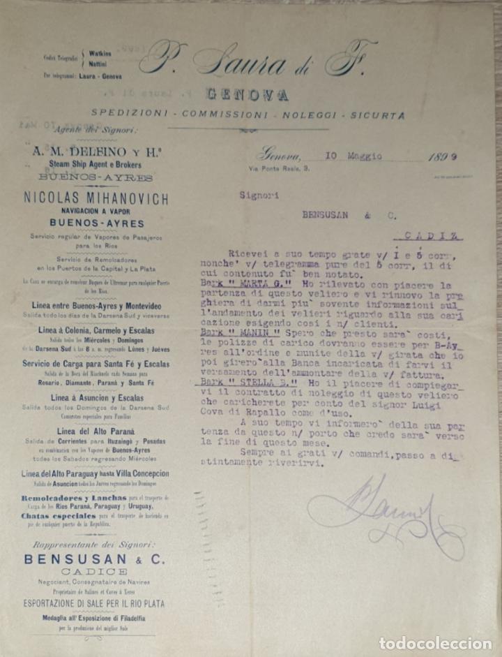 Lettres commerciales: Carta comercial. P. Laura di F. Commissioni-Spedizioni-Sicurta. Genova 1899